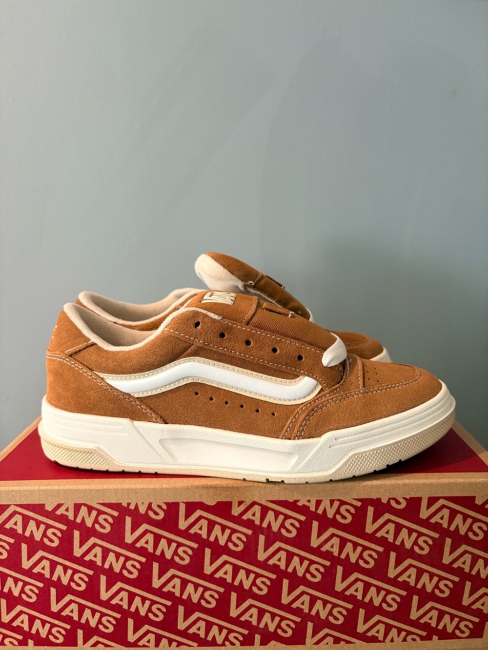 Vans Men’s Low-Top Suede Sneakers in Tan with White Stripe - Picture 3 of 5
